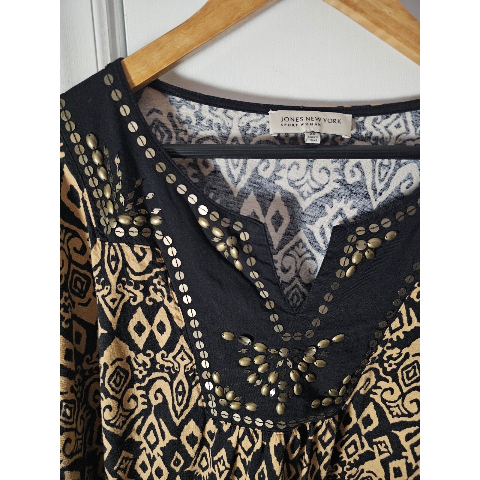 Artsy Beaded Embellished Flowy Tribal Top Size 3x Boho Gypsy Neutral Art To Wear